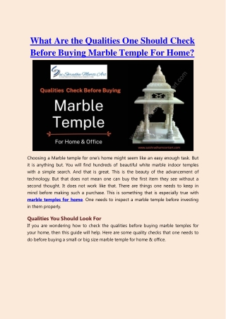 Quality Checks Before Buying Marble Temple For Home