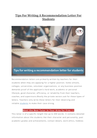 Tips For Writing A Recommendation Letter For Students