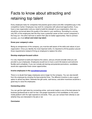 Facts to know about attracting and retaining top talent