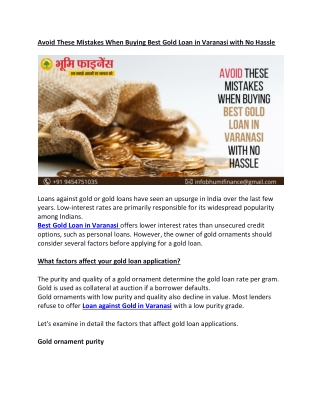 Avoid These Mistakes When Buying Best Gold Loan in Varanasi with No Hassle