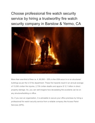 Choose professional fire watch security service by hiring a trustworthy fire watch security company in Barstow & Yermo,