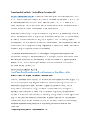 Europe Drug Delivery Market Trend and Future Forecasts to 2027