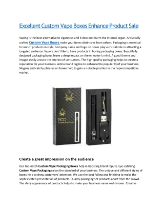 Excellent Custom Vape Boxes Enhance Product Sale
