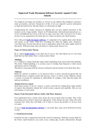 Improved Trade Document Software Security Against Cyber Attacks