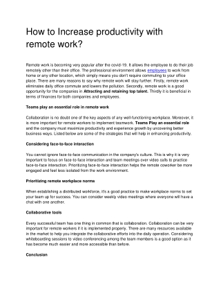 How to Increase productivity with remote work?