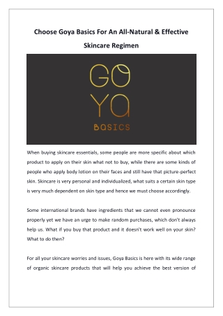 Choose Goya Basics For An All-Natural & Effective Skincare Regimen