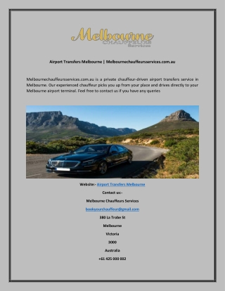 Airport Transfers Melbourne  Melbournechauffeursservices.com