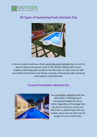 All Types Of Swimming Pools Adelaide City