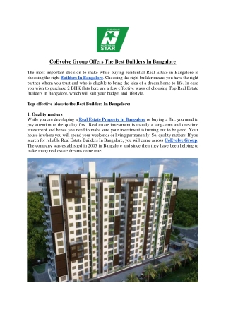 CoEvolve Group Offers The Best Builders In Bangalore