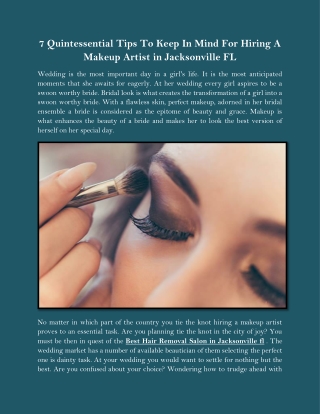 7 Quintessential Tips To Keep In Mind For Hiring A Makeup Artist in Jacksonville FL