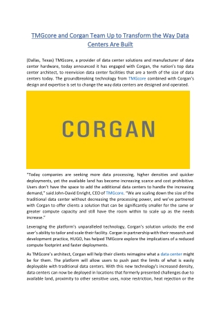 TMGcore and Corgan Team Up to Transform the Way Data Centers Are Built | TMGcore