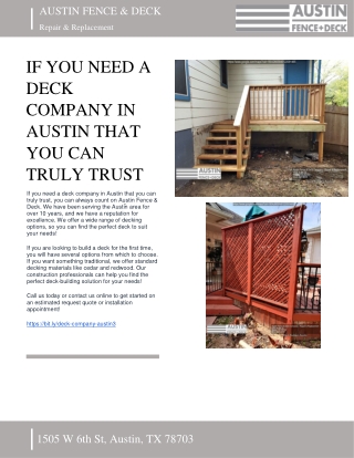 IF YOU NEED A DECK COMPANY IN AUSTIN THAT YOU CAN TRULY TRUST - AUSTIN FENCE & DECK