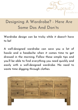 Designing A Wardrobe - Here Are Some Dos And Don’ts