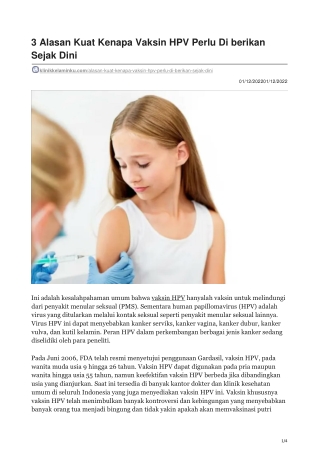 3 Alasan Kuat Kenapa Vaksin HPV Perlu Di berikan Sejak Dini