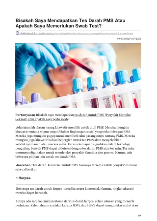 Bisakah Saya Mendapatkan Tes Darah PMS Atau Apakah Saya Memerlukan Swab Tes?