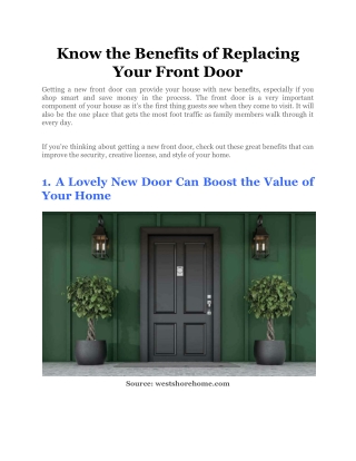 Know the Benefits of Replacing Your Front Door