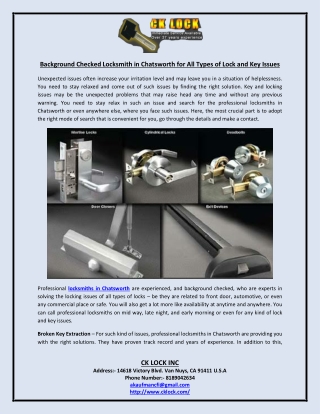 Background Checked Locksmith in Chatsworth for All Types of Lock and Key Issues