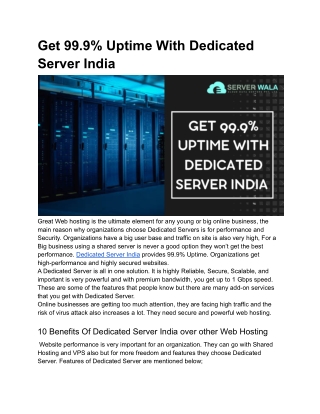 Get 99.9% Uptime With Dedicated Server India