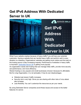 Get IPv6 Address With Dedicated Server In UK