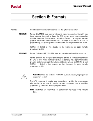 Fadal Programming And Machine Operation - Formats Manual