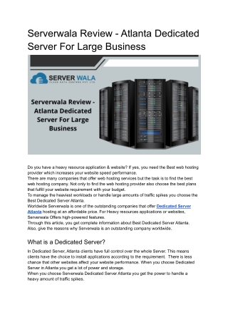 Serverwala Review- Atlanta Dedicated Server for large Business