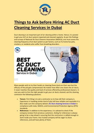 Things to Ask before Hiring AC Duct Cleaning Services in Dubai