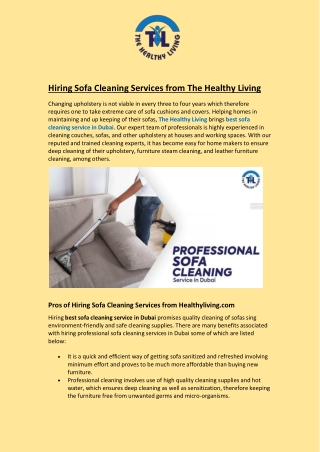 Hiring Sofa Cleaning Services from The Healthy Living