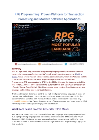 RPG Programming- Proven Platform for Transaction Processing and Modern Software Applications