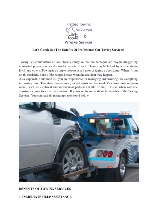 Let’s Check Out The Benefits Of Professional Car Towing Services!