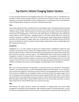 Top Electric Vehicle Charging Station Companies