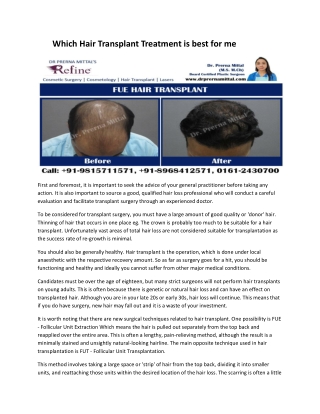 Which Hair Transplant Treatment is best for me