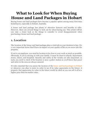 What to Look for When Buying House and Land Packages in Hobart
