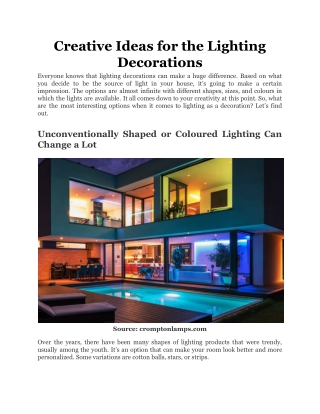Creative Ideas for the Lighting Decorations