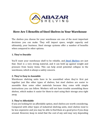 Here Are 5 Benefits of Steel Shelves in Your Warehouse