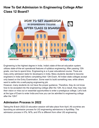 How to get admission in Engineering college after class 12 board