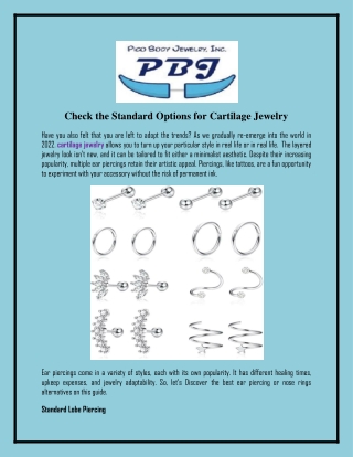 Check the Standard Options for Cartilage Jewelry