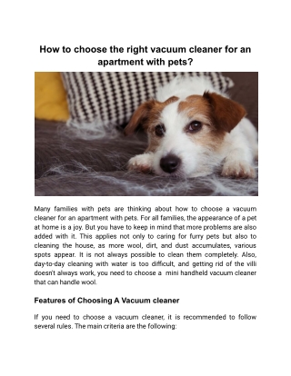 How to choose the right vacuum cleaner for an apartment with pets