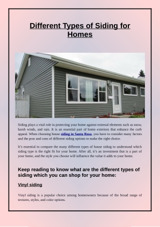 Different Types of Siding for Homes