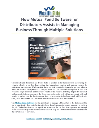 How Mutual Fund Software for Distributors Assists in Managing Business Through Multiple Solutions