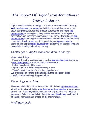 The Impact Of Digital Transformation In Energy Industry