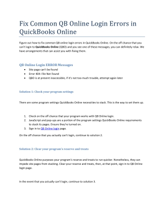 Fix Common QB Online Login Errors in QuickBooks Online