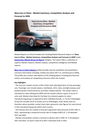 New Cars in China - Market Summary, Competitive Analysis and Forecast to 2026