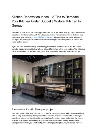 Kitchen Renovation Ideas – 8 Tips to Remodel Your Kitchen Under Budget _ Modular Kitchen In Gurgaon