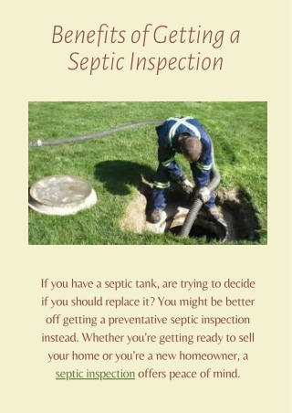 Benefits of Getting a Septic Inspection