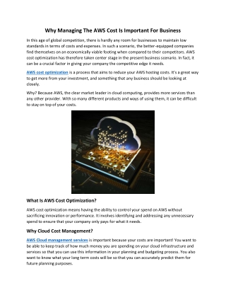 Why Managing The AWS Cost Is Important For Business