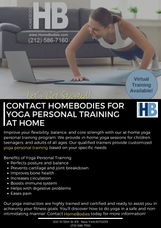 Contact HomeBodies For Yoga Personal Training at Home