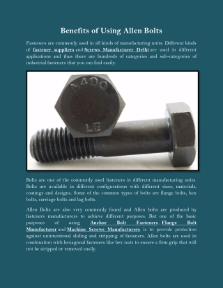 Benefits of Using Allen Bolts