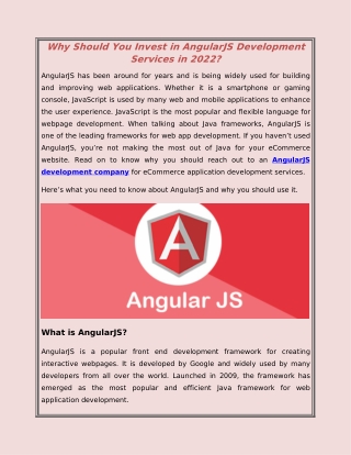 Why Should You Invest in AngularJS Development Services in 2022