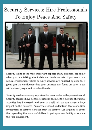 Security Services Hire Professionals To Enjoy Peace And Safety