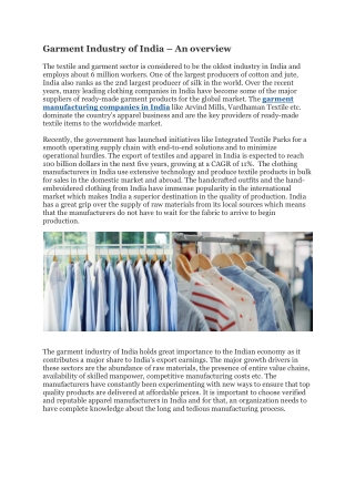 Garment Industry of India - Industry experts